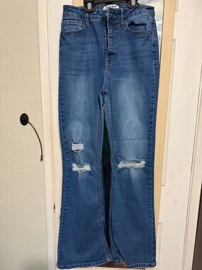 Wax Jean Distressed Medium Blue Flare Jeans